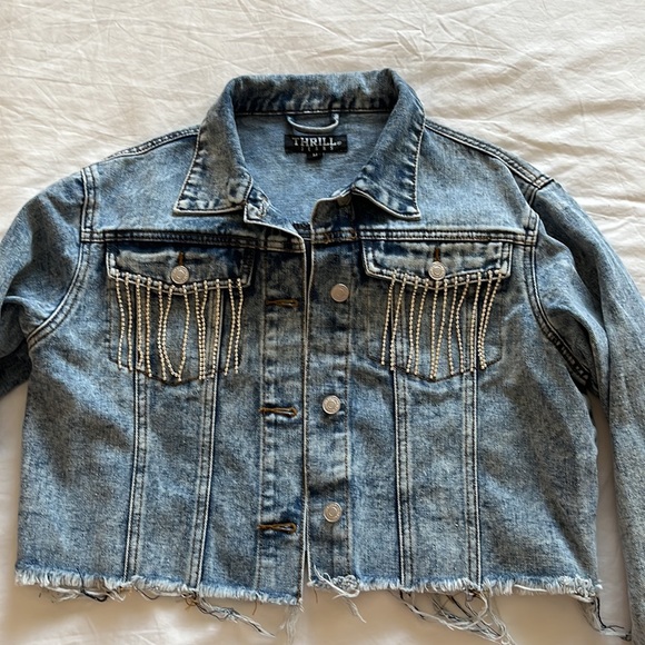 Blue Jean jacket faux diamond fringe detailing size M - Picture 6 of 14